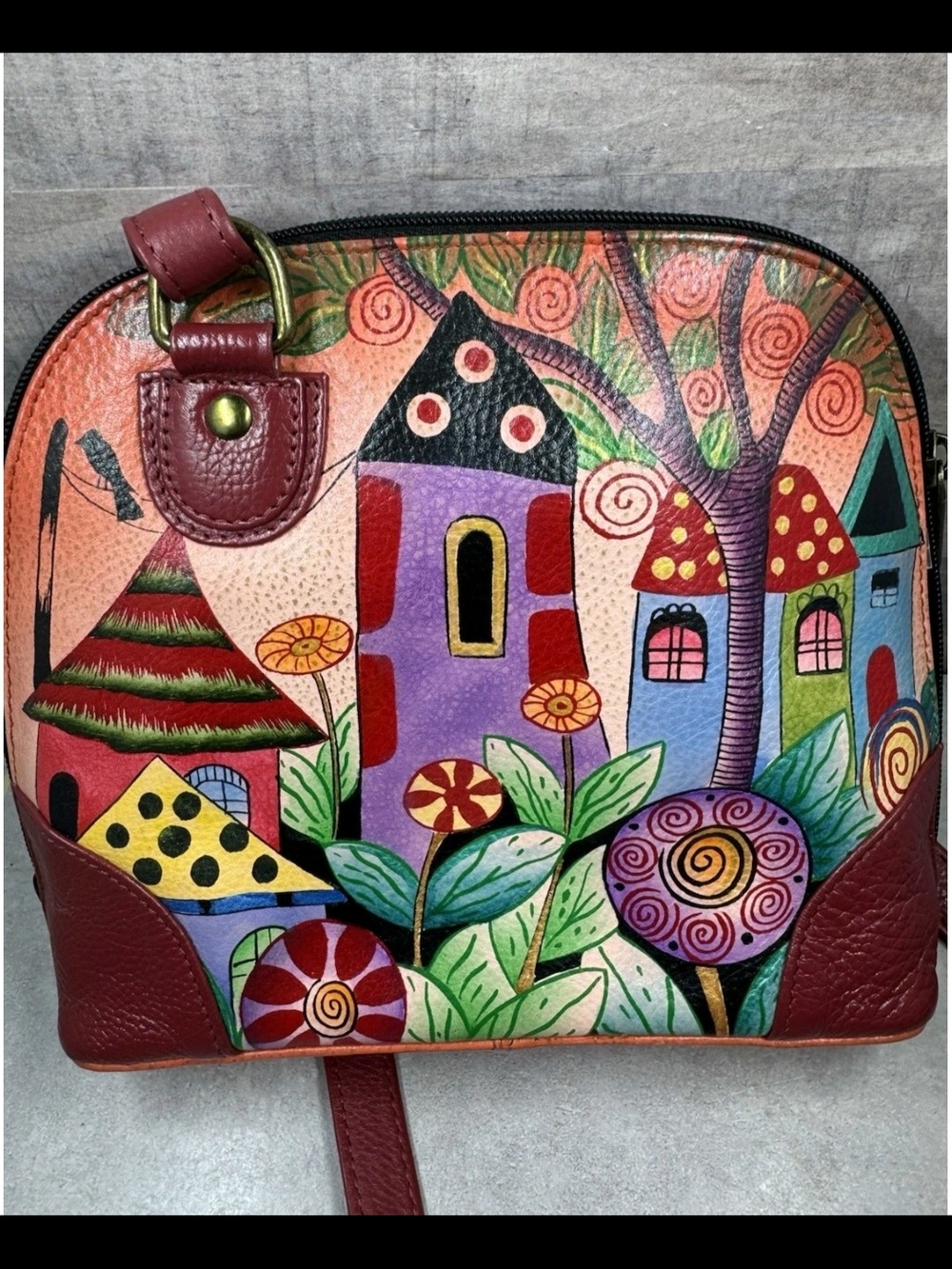 Anuschka Anna Village Of Dreams Hand Painted Leather Crossbody Bag